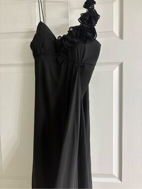 Adrianna Papell Black Gown with Floral Strap